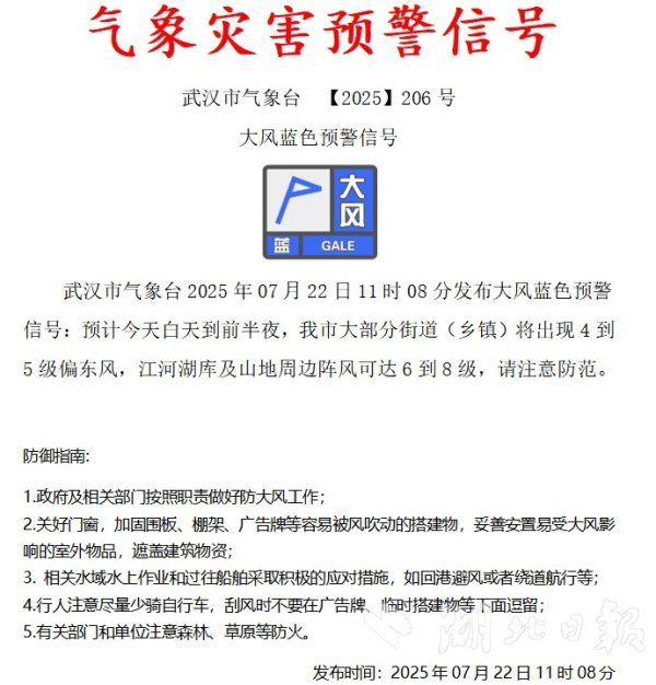 网络股票配资网 刚刚，武汉发布大风蓝色预警